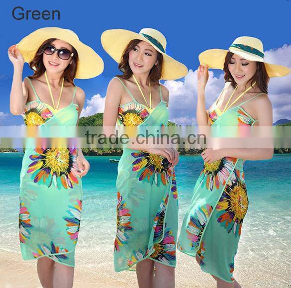 2015 Deep V Wrap Chiffon Swimwear Bikini Cover Up beautiful women swimwear SV001144