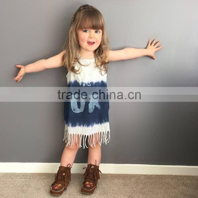 Blue Check Pattern Bowknot Sleeveless Baby Casual Girls Dress