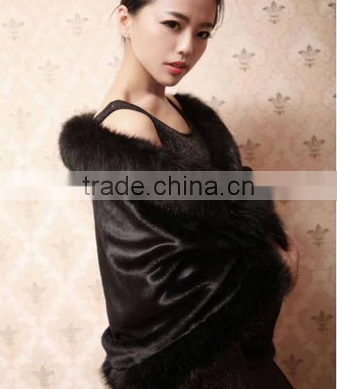 Elegant mink Fur Wedding Shawl for Bridal Dress Winter Fashion Wide Plush Woman Faux Fur Shawl