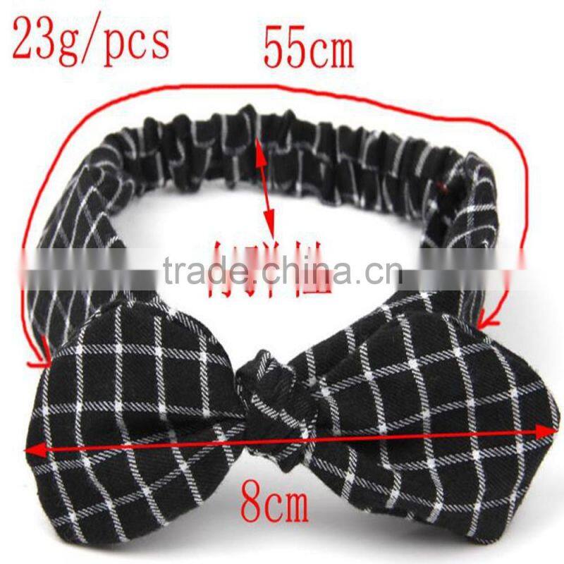 Retro Knot Bow Head Wrap ,Wholesale Checked Elastic Headband