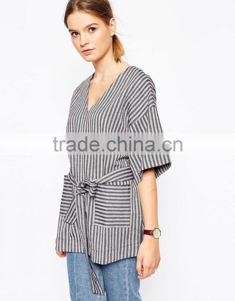 100% Cotton new arrial china wholesale belted T-Shirt women custom t shirt