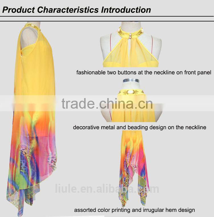 nail beaded cardigan loose assorted colors printing irregular hem sleeveless chiffon cloak for women