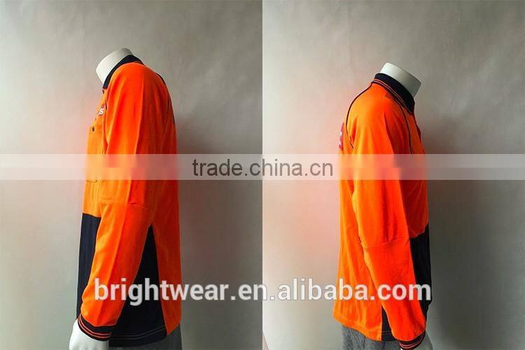 Mens two-tone high visibity reflective work wear poly/cotton silk-screen print safety polo shirt