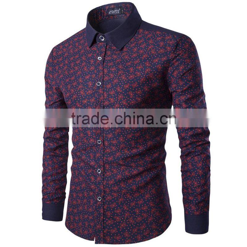 Latest design dress contrast collar and cuff paisley cotton men shirt