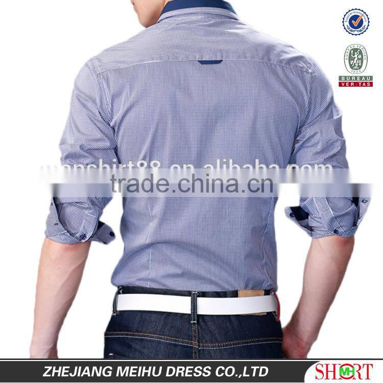 New arrival 2016 micro check slim fit casual shirts for men