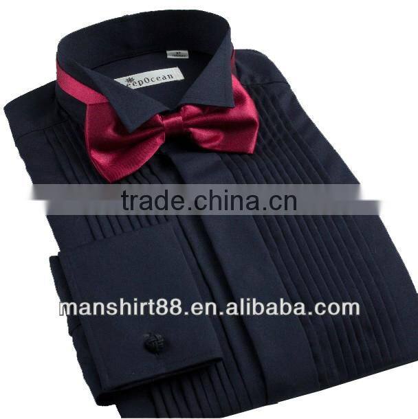 100% cotton high quality wing-tip collar french cuff 1/4" pleats tuxedo hirts for men