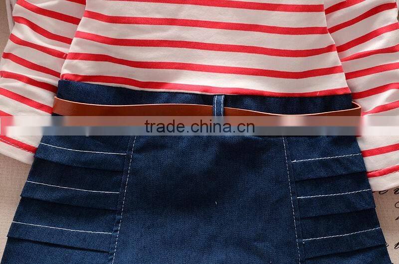Fashion Children Frocks Designs Long Sleeve Girls Skater Party Dress Kids Denim Casual Dresses