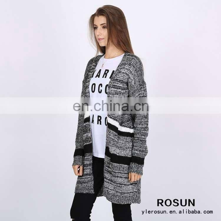 Women Knitted Striped Pattern Long Cardigan Sweater