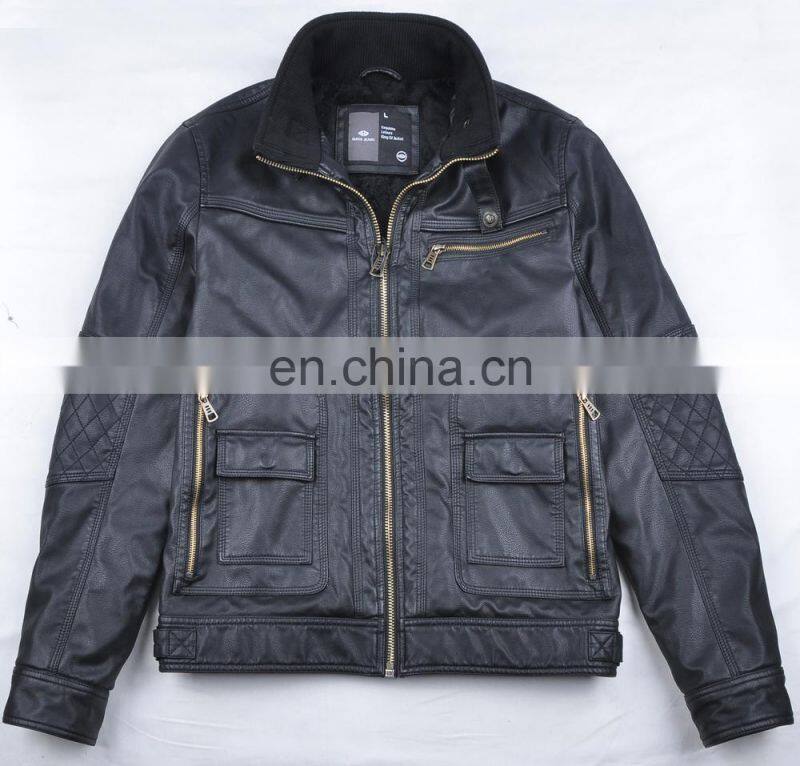 2015 last fashion handsome faux fur lining pu leather man fur coat