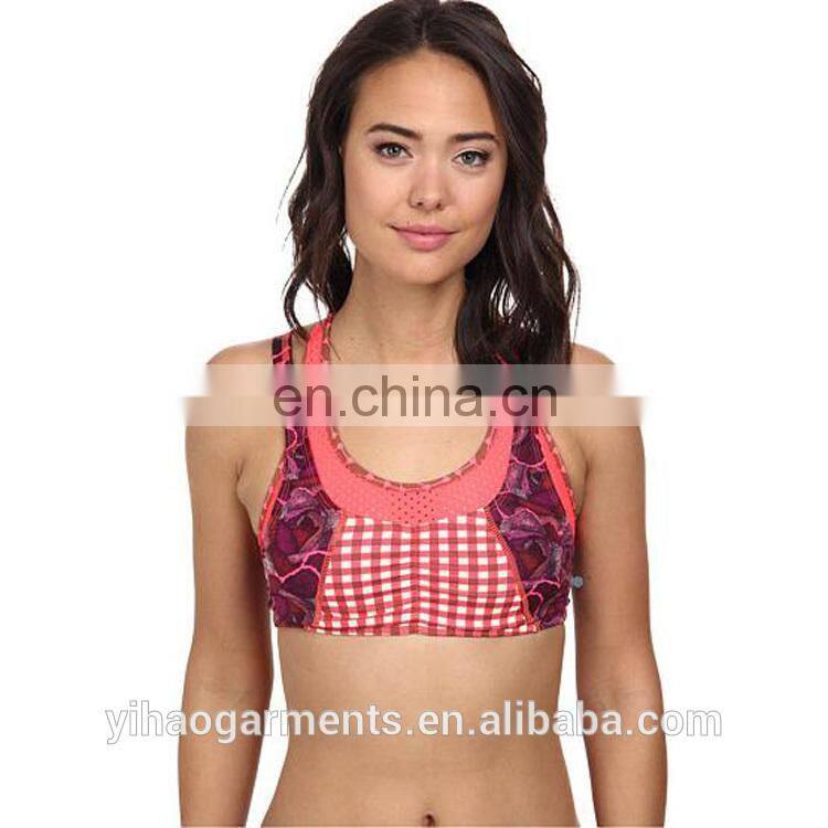 Yihao new design custom plaid cotton/spandex dry fit womens sport wear tight fitness sexy yoga bra