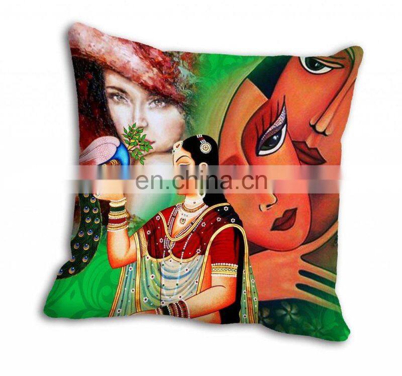 Hot Sale New Design Super Soft Photo Digital Print Peacock Lady Car Seat Sofa Cushion Cover