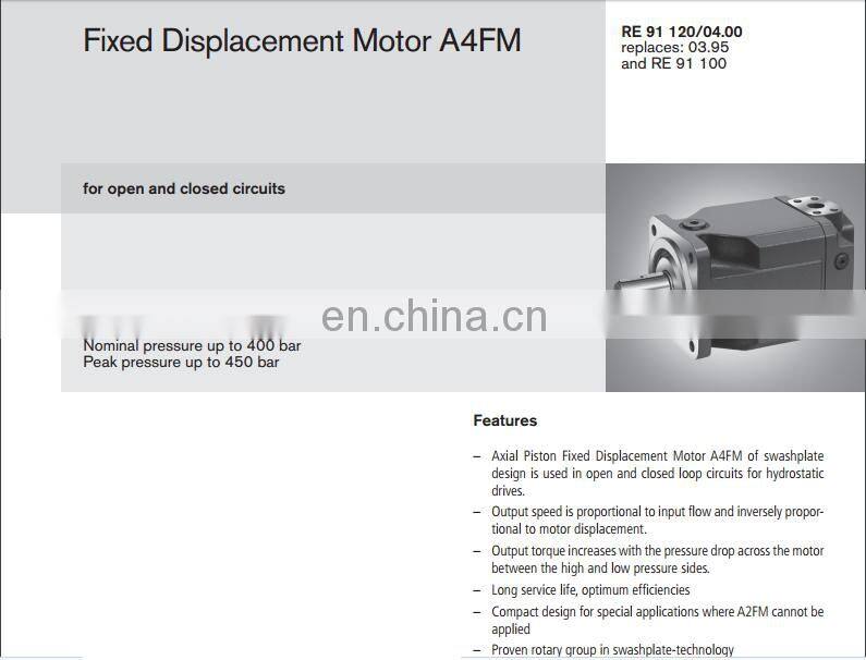 Rexroth A4FM of A4FM22,A4FM28,A4FM40,A4FM56,A4FM71,A4FM125,A4FM250 axial piston fixed motor
