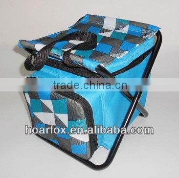 Bule Checkered Picnic Folder beach chairs with coolers and the tableware