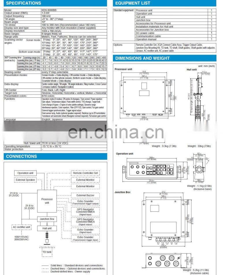 Marine electronics maritime navigation communication koden KDS-5000 BB echo sounder fish finder 1.5KW 180KHz digital sonar