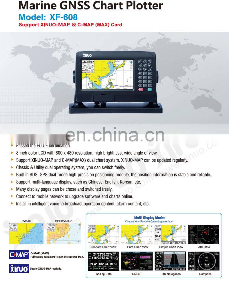 Marine electronics navigation communication Xinuo XF-607 XF-608 7'' fishing boat GNSS GPS navigator nautical chart plotter