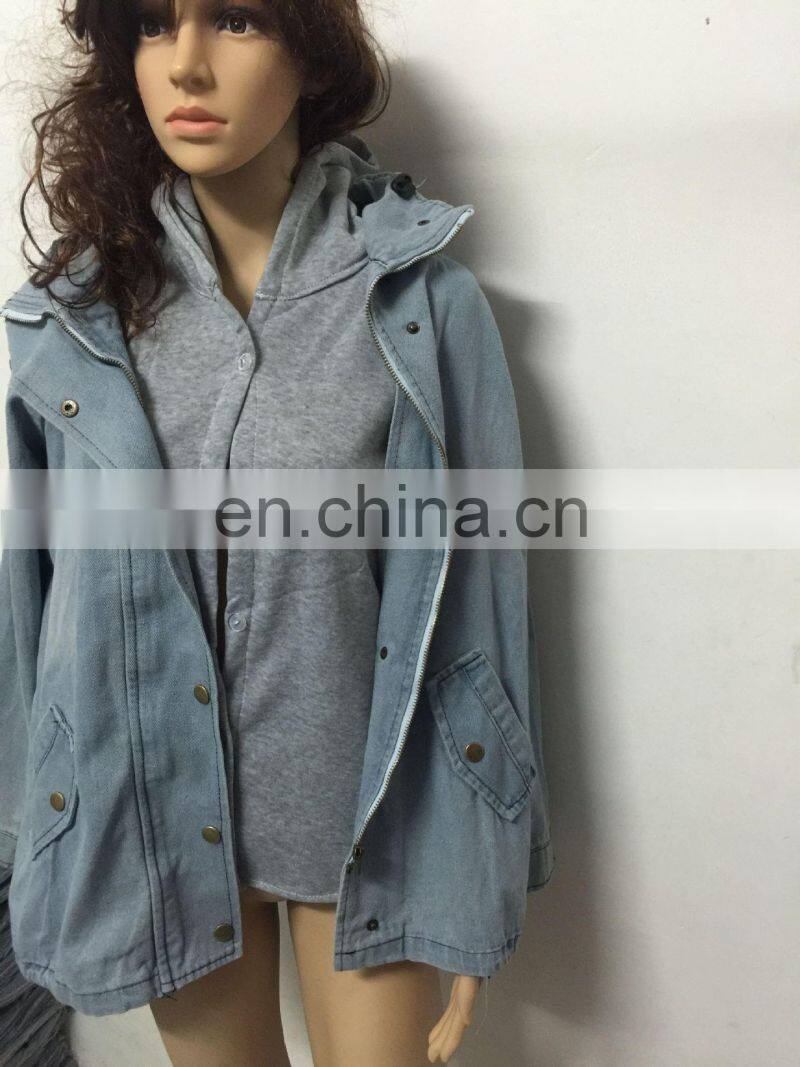 wholesale custom 2 Pieces Matching Clothes Woman Vest & Jacket Winter Warm Collar Hooded Coat Jacket Denim Trench Parka Outwear