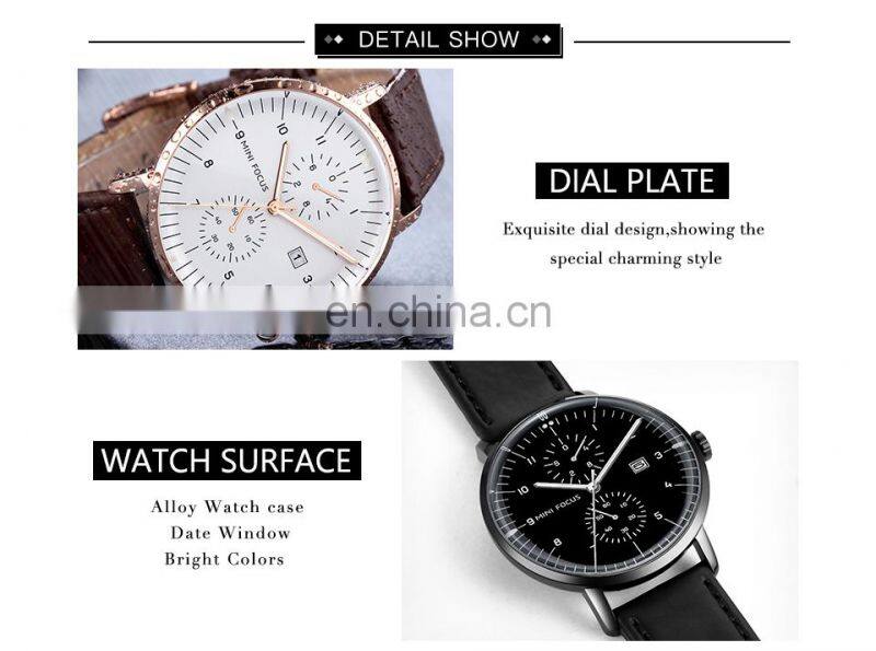 MINI FOCUS 0052 Men Quartz New Leather Band Watch Popular Chronograph Relojes Hombre Deportivo simple watch