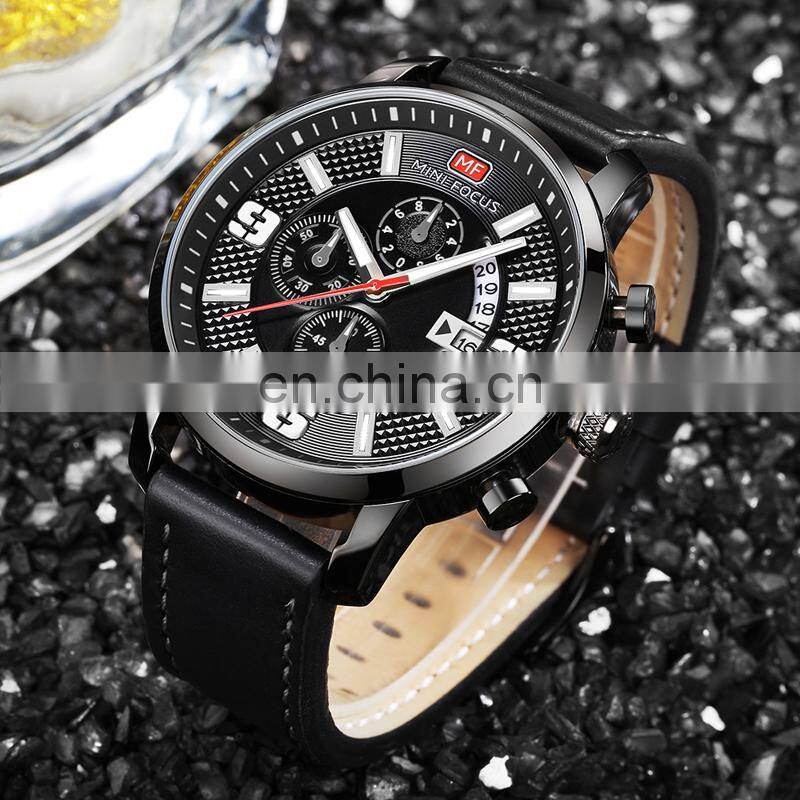 MINI FOCUS MF0025G New Fashion Chronograph Luxury Brand Army Military Sports Male Analog Watches Men Quartz Casual Leather Band