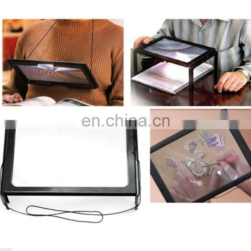 3X LED Lighted Table Magnifier Magnifying Glass Lamp A4 Reading Aid Loupe