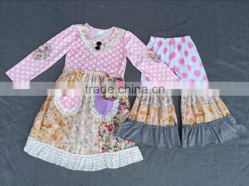new style white dress clothes and blue bell-bottom girls baby and kids wholesale boutique outfits
