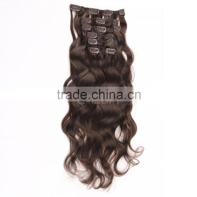 Body wave clip in remy remi human hair extensions Chocolate brown