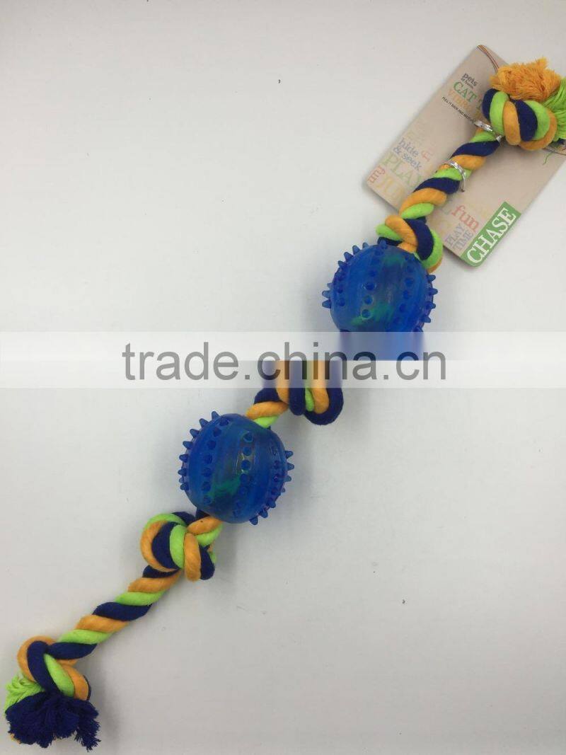 Pet product cotton rope rubber ball toy for dog