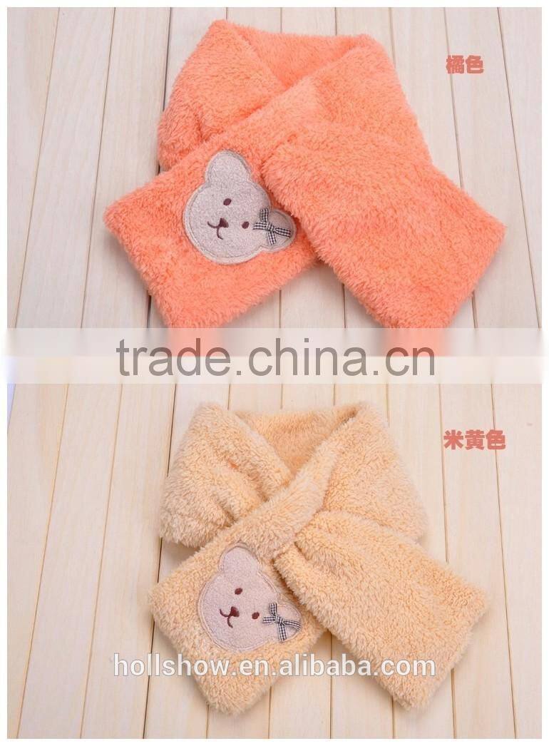 Wholesale Sweet Cute Bear Flower Pattern Plain Fleece Fashion Baby Kids Girls Winter Scarf