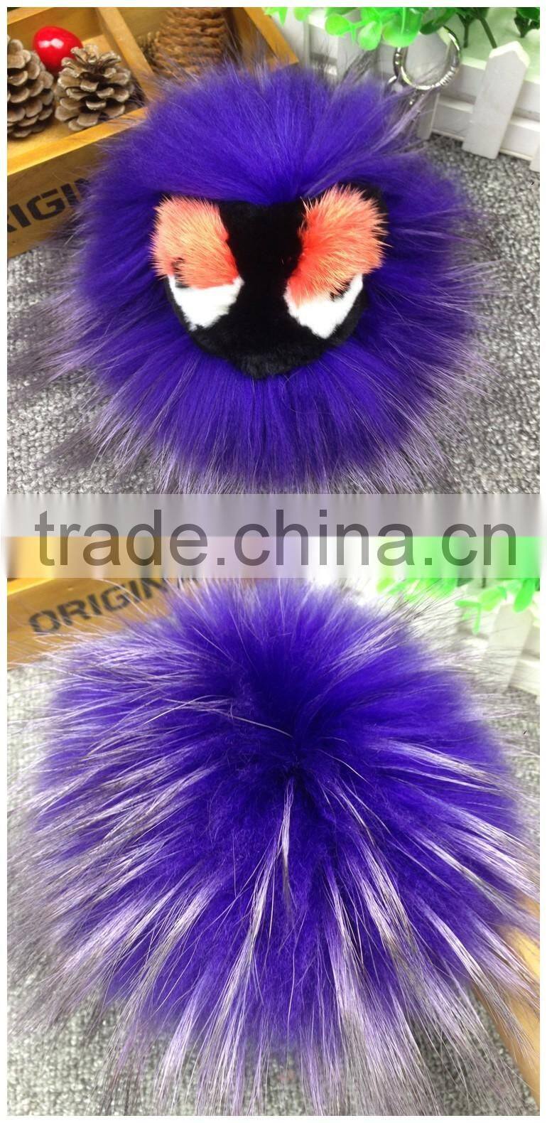 New Arrival Bag Phone Carkey Ornaments Monster Style Real Racoon Fur Leather Key Rings