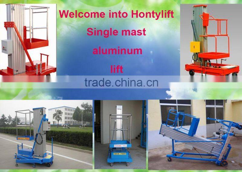 single mast aluminum electric vertical work lift platform