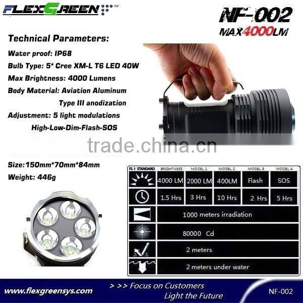 Flexgreen 5xXML T6 40w 4000lm high bright led high power search light