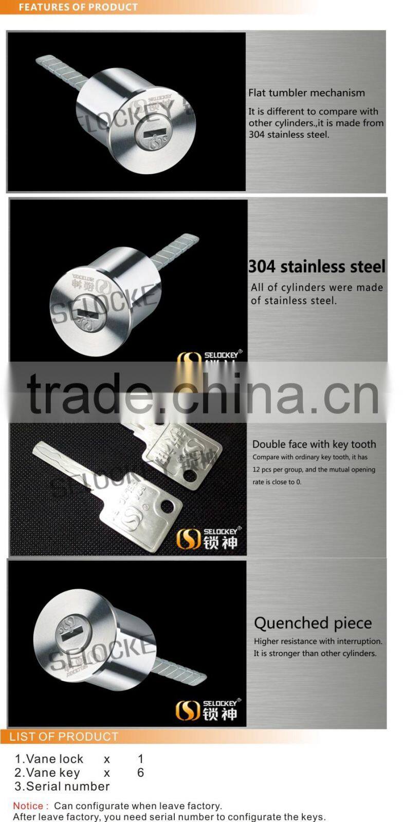 Cylinder of 304 stainless steel with flat tumbler mechanism(YP-30)