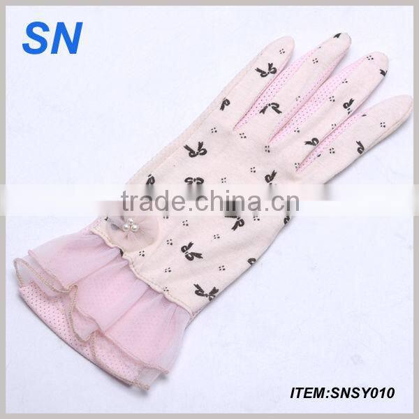 2014 fashion print buffterfly knot sunscreen gloves for women