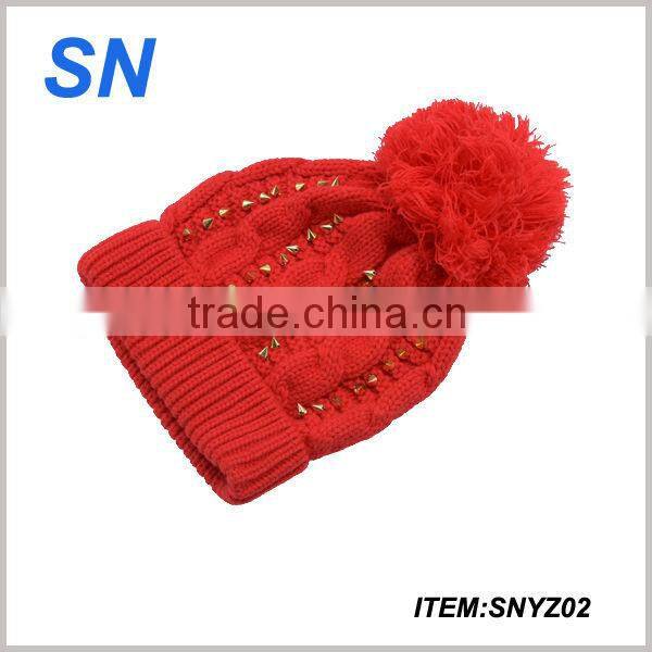 good quality promotion acrylic knitted pom pom crazy winter hats