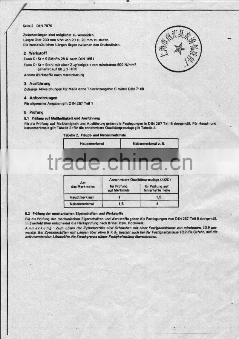 stainless steel parallel pin with internal thread DIN 7979 D