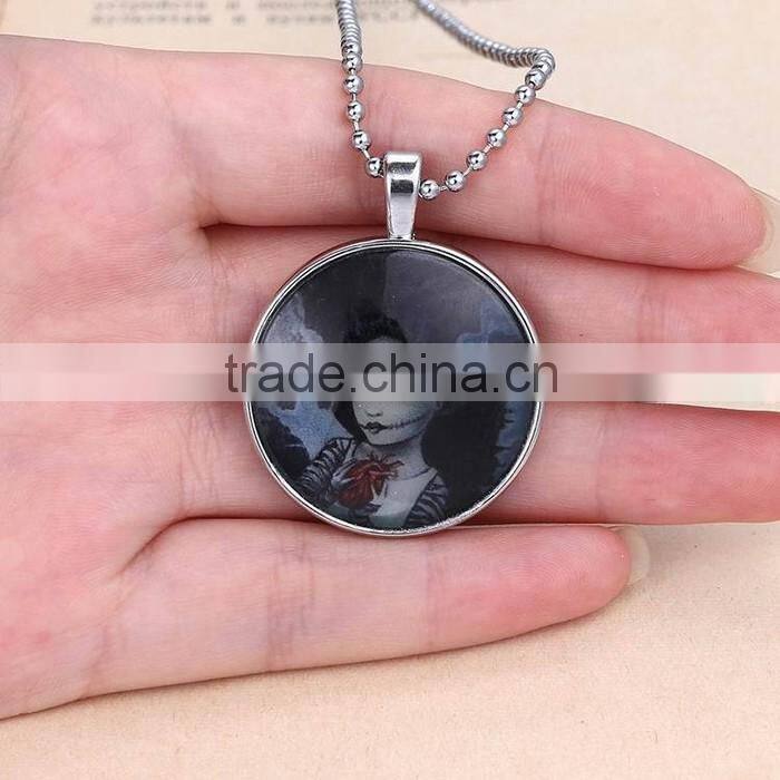 Long hair witch pattern glass gemstone necklace Halloween jewelry wholesale