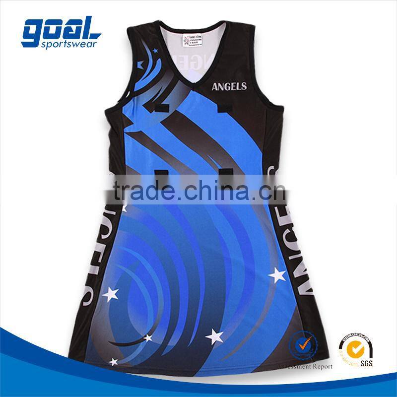 Hot sell fashionable kids dye sublimation lycra netball dresses