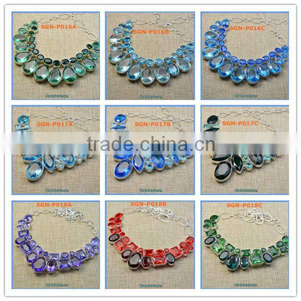 Wholesale Beautiful Light Blue Crystal Teardrop Choker Necklaces SGN-P016B