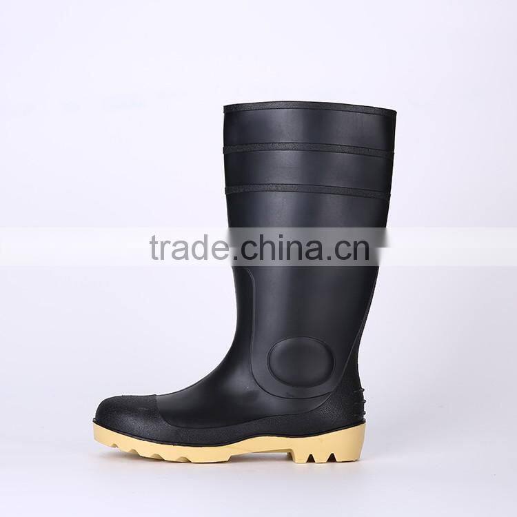 2016 Unisex black safety PVC rain boots with steel toe, steel toe insert safety boots
