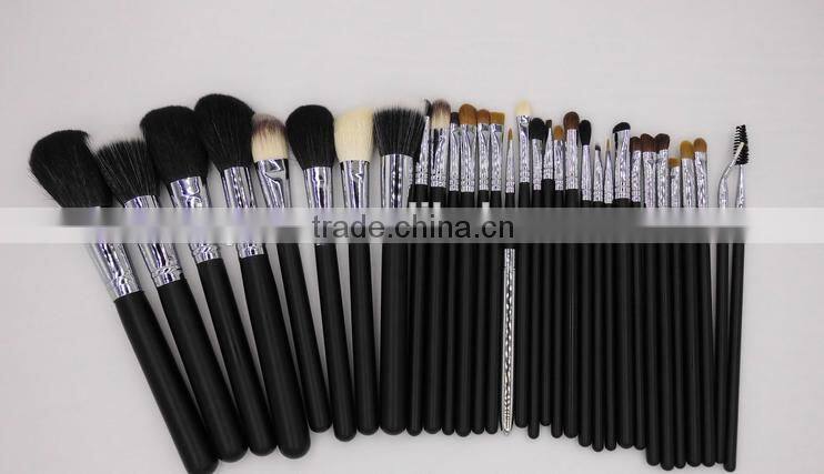custom professional 32 piece copper quality makeup brush set (black/silver)