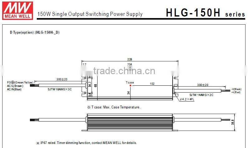 Meanwell waterproof electronic led driver HLG-185H-54 185W 54V led dimmable driver