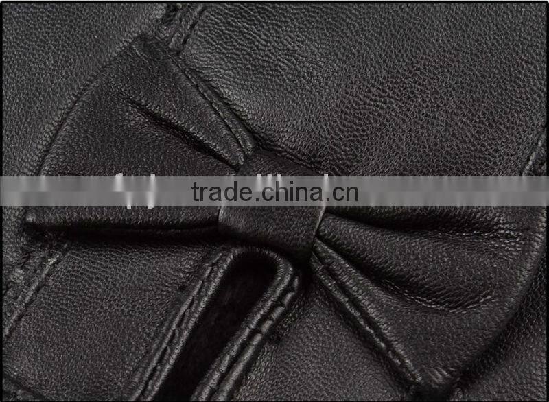 2016 new fashion style ladies leather gloves for bowknot adornment