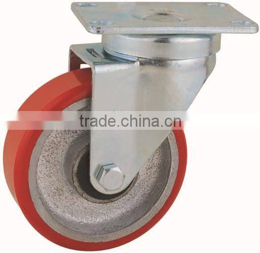 22 Series Double Ball Raceway Structure Top Plate Swivel Red PU on Cast Iron Caster