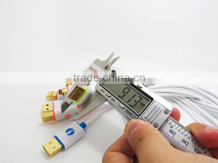 Newest Design Micro LED Colorful Flat Micro USB cable for HTC , Samsung , usb charger cable