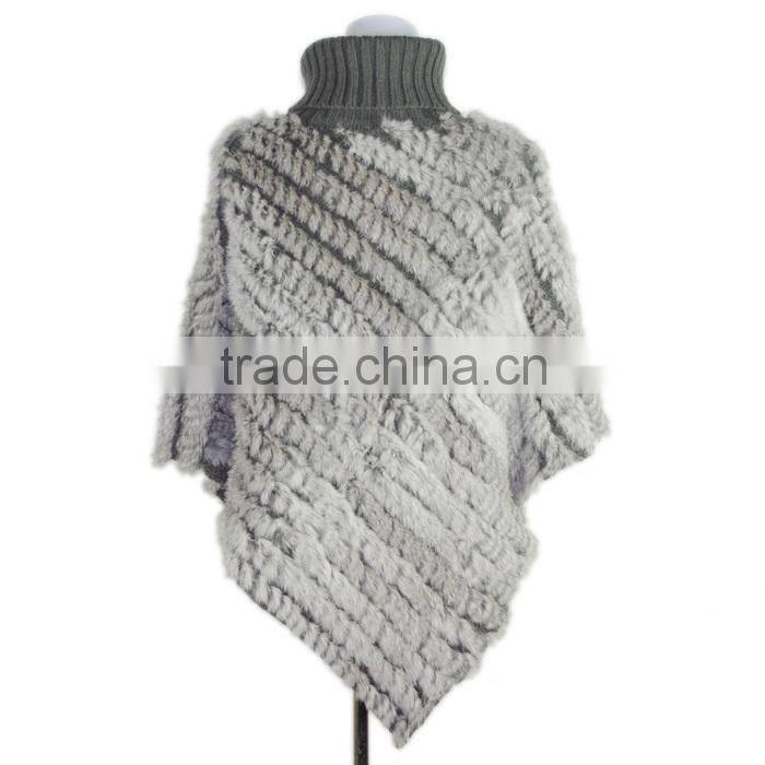 Rabbit fur cape knitted triangle fur cape,KZ14087