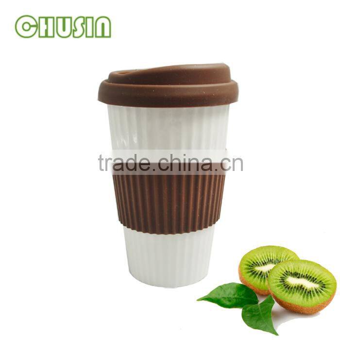 eco- friendly ceramic coffee cup with custom BPA free silicone lid