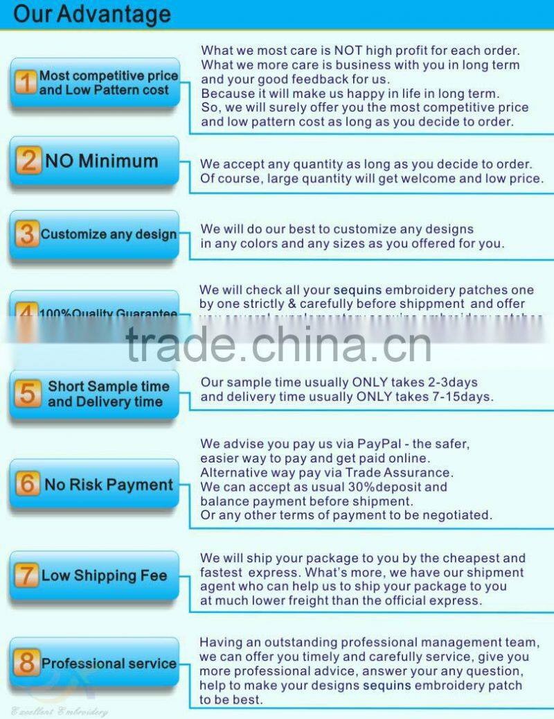 high quality iron-on sequins embroidery number