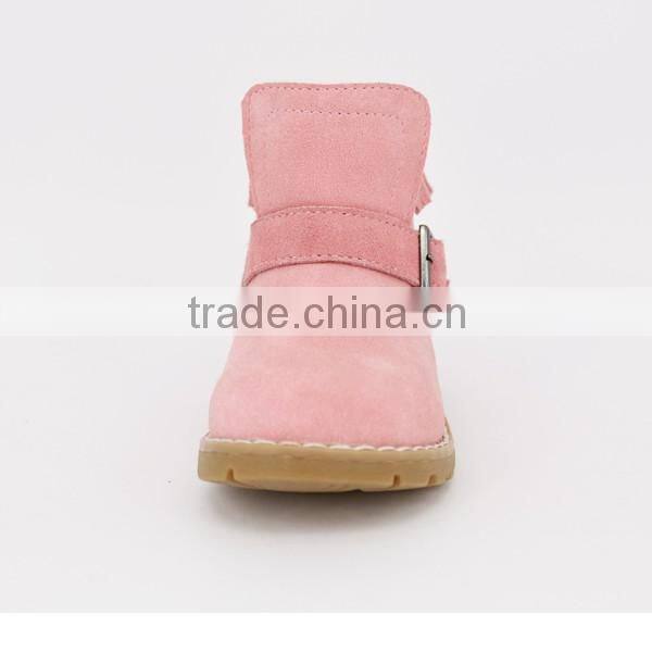 New Design Girls Pink Suede Leather Buckle Strap Boot with Tassel