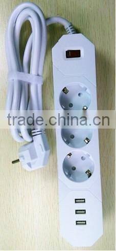 EU Angle Plug 3 Outlet Safety Surge Protector AC Wall Power Strip White