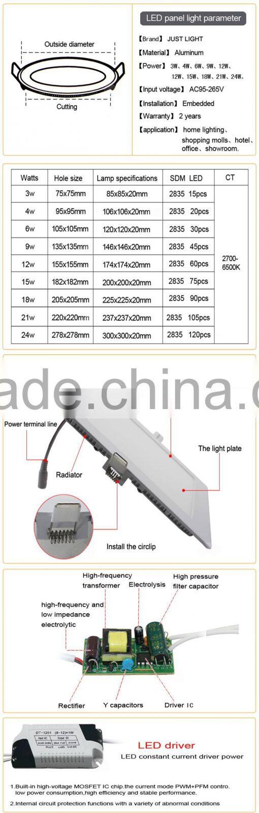 Factory price 3w 4w 6w 12w slim round led ceiling panel light 18w for India market