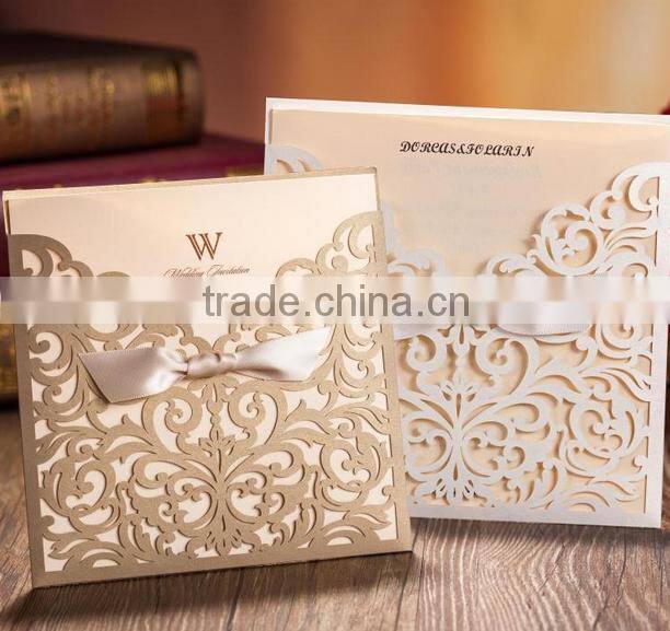 white round craved pearly-lustre golden plating Wedding Invitation Card and envelope